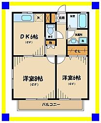 メゾングリシーヌC 2DKの間取図画像