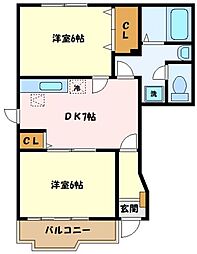 アンソレイエ 2DKの間取図画像