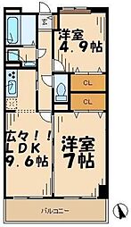 グランディールはるひ野 2LDKの間取図画像