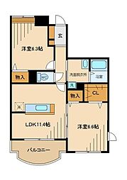 パイン・ヒルズ弐番館 2LDKの間取図画像