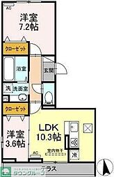 オーヴェスト深大寺 2LDKの間取図画像