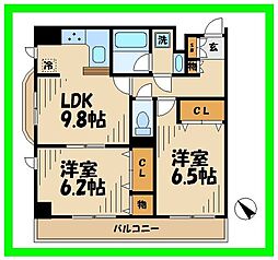 グランディールはるひ野 2DKの間取図画像