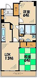 クローネ芦花 2LDKの間取図画像