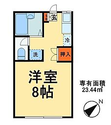 ネオ・リビエール2 1階1Kの間取り