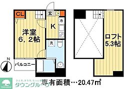 フロルクオーレ 1Kの間取図画像