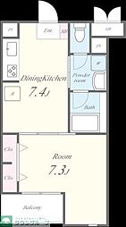 TREES2 1DKの間取図画像