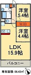 レジデンスラフィネ 2LDKの間取図画像