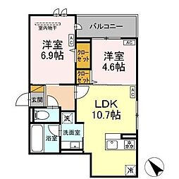 DーClair 2LDKの間取図画像