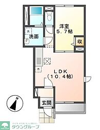ウィステリア2 1LDKの間取図画像