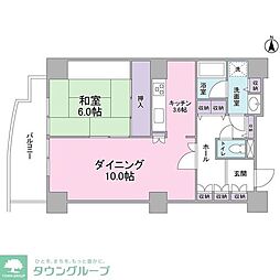 文京グリーンコートビュータワー本駒込 1階1LDKの間取り