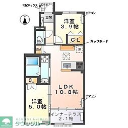 ウェストビレッヂI 2LDKの間取図画像