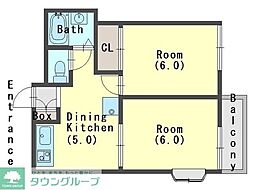 グランデュール永井B 2DKの間取図画像