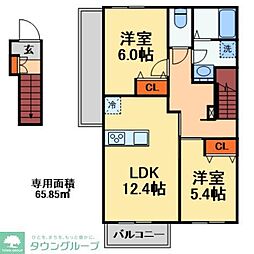 松戸市八ケ崎2丁目アパート 2LDKの間取図画像