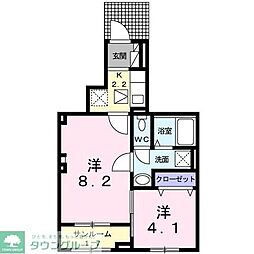 サニーコートD棟 2Kの間取図画像
