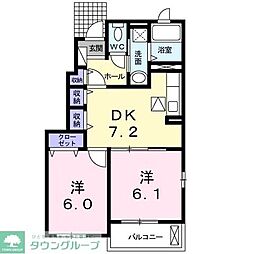 ノーブル・アビタシオンA 2DKの間取図画像