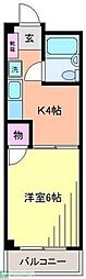 b′CASA柏re-born 1Kの間取図画像