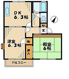 パティオスズキ 2DKの間取図画像