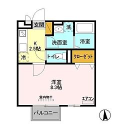 アルカサール 1Kの間取図画像
