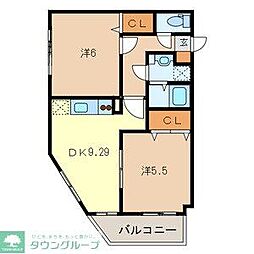 シャルロット南越 2DKの間取図画像