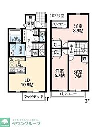 川口市中青木4丁目アパート 3LDKの間取図画像