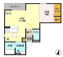 メゾンドソレイユE 1LDKの間取図画像