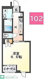 つくばエクスプレス 八潮駅 徒歩30分の賃貸アパート 2階1Kの間取り