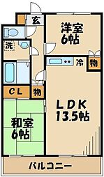メルベーユソシア 2LDKの間取図画像