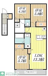 (仮称)三鷹市牟礼1丁目賃貸住宅 3LDKの間取図画像