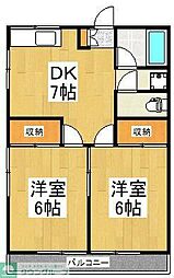第3コスモコーポ 201 2階2DKの間取り