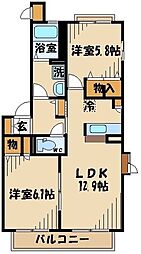 クレールA 2LDKの間取図画像
