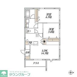 国分寺市東恋ヶ窪6丁目マンション 2LDKの間取図画像