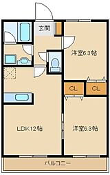 カーサ 2LDKの間取図画像