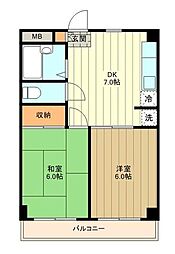 太陽マンション立川 2DKの間取図画像