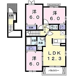 メゾンシャロームA 3LDKの間取図画像