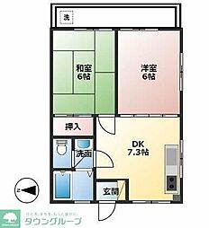 リバーハイツ2 2DKの間取図画像