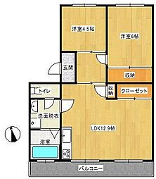 車返住宅1-15 2LDKの間取図画像