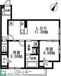 (仮)国立市谷保4丁目PJ 新築共同住宅A棟 2LDKの間取図画像