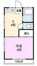 コーポ・ペガサス 1Kの間取図画像