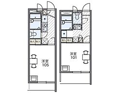 レオパレスグリーンリーブズ 1階1Kの間取り