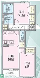リケナ矢野口 2LDKの間取図画像