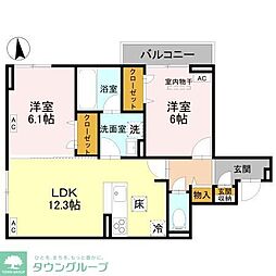 D-ROOM元横山 2LDKの間取図画像
