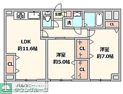 エクセレント聖蹟桜ヶ丘 2LDKの間取図画像