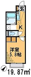 ベルウッドA棟 1Kの間取図画像