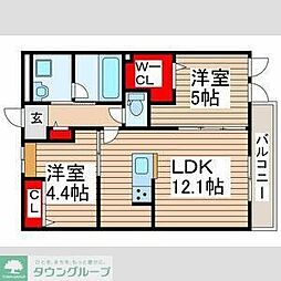 流山市おおたかの森北2丁目アパート 2LDKの間取図画像