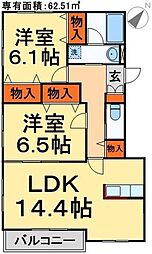 カスティージョB棟 2LDKの間取図画像