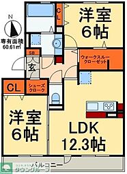 リヴェール南流山A 2LDKの間取図画像