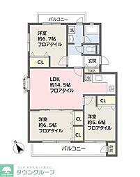 松戸セントラルコート 3LDKの間取図画像