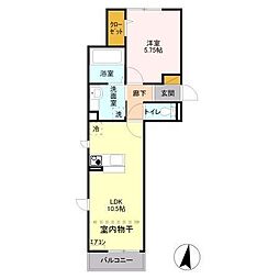 ウィット吉川B 1LDKの間取図画像