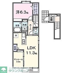 ル.リアンk-2 1LDKの間取図画像