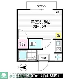 JR中央線 国立駅 徒歩12分の賃貸アパート 1階ワンルームの間取り